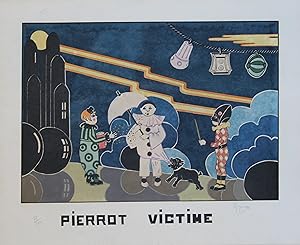 "PIERROT VICTIME" Pochoir original entoilée signé de la main de l'artiste au crayon (GYUX ?) et n...