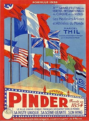 "PINDER 1938 / Marcel THIL" Affiche originale entoilée / Litho M. ORCEL / Imp. BEDOS et Cie Paris...