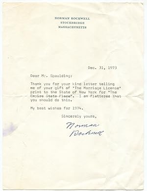 1973 Norman Rockwell Typed Letter Signed Re: A Print of His Painting "The Marriage License"