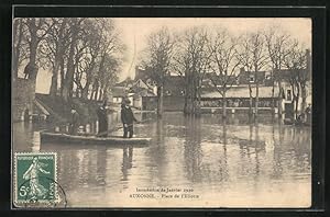 Ansichtskarte Auxonne, Inondation de Janvier 1910 - Place de l`Illiotte