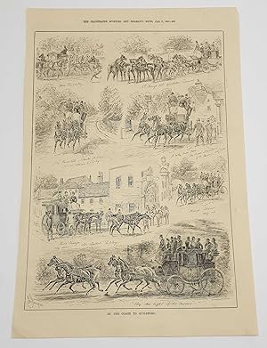 By Coach to Guildford, Coaching Print Orig. Wood Engraving 1885