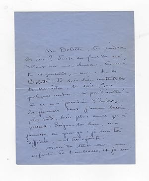 Lettre autographe signée de Colette adressée à son amie Bolette Natanson : "Tu es ma "provision d...