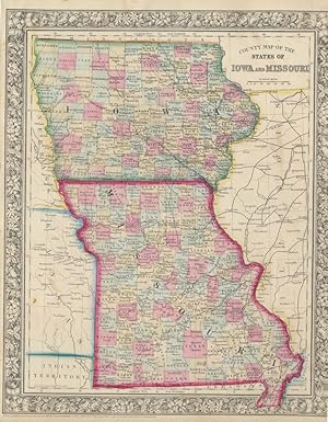 County Map of the States of Iowa and Missouri