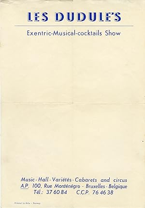 "LES DUDULE'S (EXCENTRIC-MUSICAL-COCKTAILS SHOW)" Lettre à en-tête originale (BRUXELLES années 40)