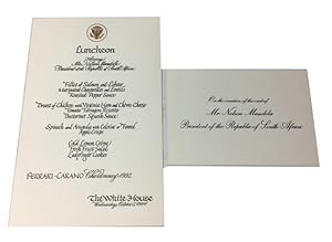 Menu and card for Luncheon Honoring Nelson Mandela President of the Republic of South Africa on O...