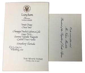 Menu and Card for Luncheon Honoring Nelson Mandela President of the Republic of South Africa on J...
