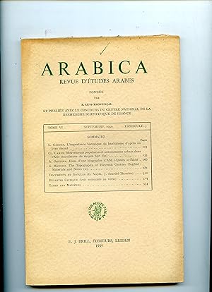 ARABICA . Revue d'Etudes Arabes . Tome VI . Fascicule 3 : septembre 1959