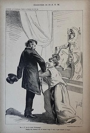 [Original lithograph/lithografie by Johan Braakensiek] Amsterdam en de A. O. M., 18 Mei 1890, 1 pp.