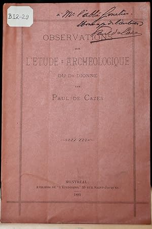 Observations sur l'étude archéologique du Dr Dionne