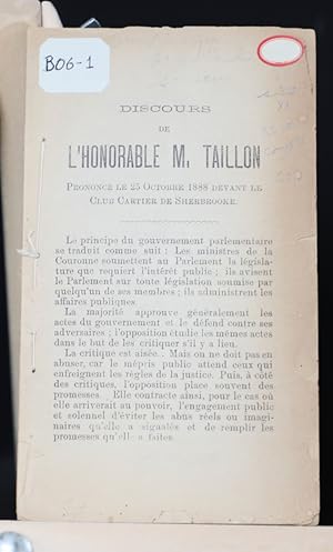 Les finances provinciales. Discours de M. Taillon prononcé le 25 octobre 1888 devant le Club Cart...