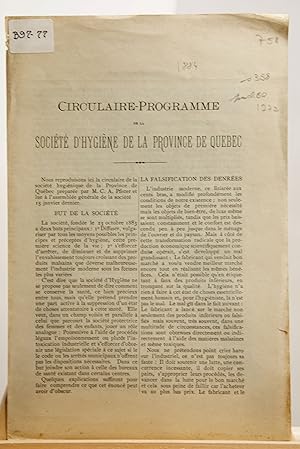 Circulaire-programme de la Société d'hygiène de la Province de Québec