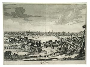 LONDON . Panoramic view from the south with numerous buildings in the foreground and London Bridg...
