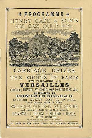 Programme of Henry Gaze & Son's High Class Four-in-Hand Carriage Drives for Visiting the Sights o...