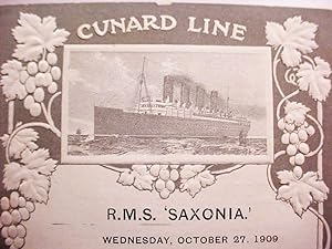 Cunard Line / R.M.S. Saxonia / Wednesday, October 27, 1909 / Second Cabin -- Tea