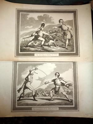 Fencing: Scottish Broadsword. Sepia Tinted aquatint engravings. 1798. The Consequence of NOT shif...