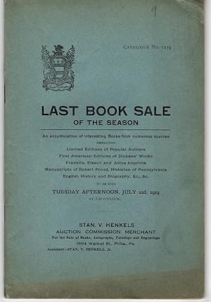 Last Book Sale of the Season. Catalogue No. 1239