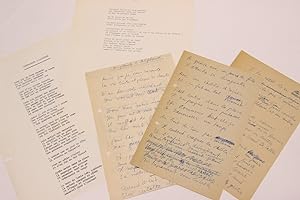 Manuscrit autographe complet de la chanson de Boris Vian intitulée "Complainte d'Alphonse"