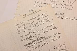 Deux manuscrits autographes complets de Boris Vian dont un de la chanson inédite intitulée "Cha c...
