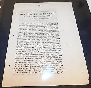 DÉFENSE DU MANDEMENT DE MGR. L’ÉVÊQUE DE MONTRÉAL. En date du 24 Novembre 1837 (brochure originale)
