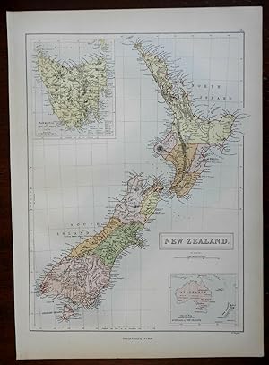 New Zealand North & South Island Tasmania Auckland Peninsula 1876 fine large map