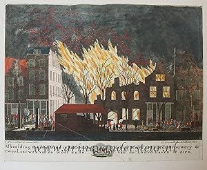 [Antique print, handcolored etching] The fire at the brewery De Twee Leeuwen in Rotterdam in 1782...