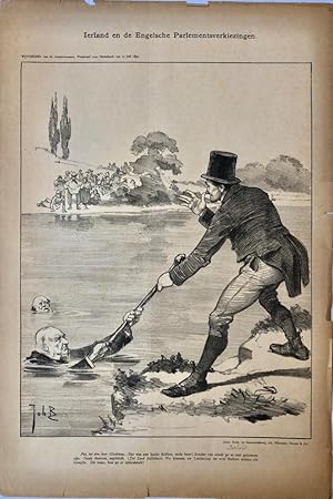 [Original lithograph/lithografie by Johan Braakensiek] Ierland en de Engelsche Parlementsverkiezi...