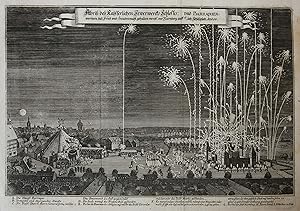 [Original print, etching, Neurenberg] Fireworks celebrating the end of the Thirty Years War in Nu...