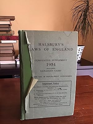 Halsbury's Laws of England. Cumulative supplement 1954 including Canadian Cases