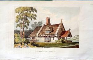 Gardener's Cottage. Hand Coloured Aquatint from Ackermann's Repository of Arts. May 1821.