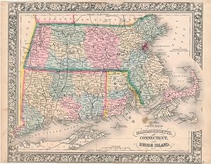 County Map of Massachusetts, Connecticut, and Rhode Island