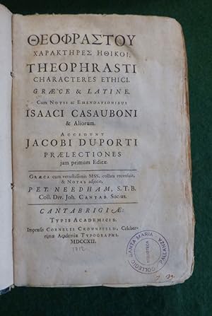 THEOPHRASTI CHARACTERES ETHICI Graece et Latine