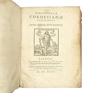 Bibliothecae Cordesianae catalogus. Cum indice titulorum. [Bibliothecæ Cordesianæ]