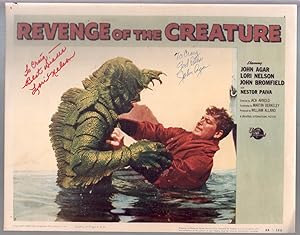 Revenge Of The Creature Reproduction Lobby Card 1955-signed by John Agar-Lori Nelson