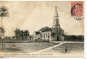 CPA 33 LES EGLISOTTES PRES COUTRAS. PLACE DE L'EGLISE ST PIERRE. CACHET OL ORIGINE LOCALE 1905
