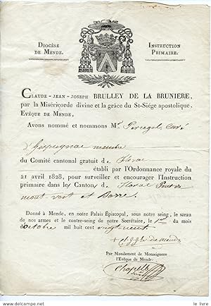 ECCLESIASTIQUE FRANCAIS CLAUDE-JEAN-JOSEPH BRULLEY DE LA BRUNIERE (SEZANNE 1760-MENDE 1848) NOMME...