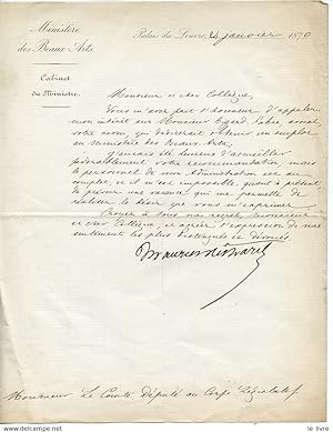 MINISTRE BEAUX-ARTS MAURICE RICHARD (PARIS 1832-1888) LETTRE 1870 AVEC SA SIGNATURE REPONSE A UNE...
