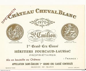 ETIQUETTE ANCIENNE VIN DE BORDEAUX SPECIMEN CHATEAU CHEVAL BLANC 1970 SAINT-EMILION