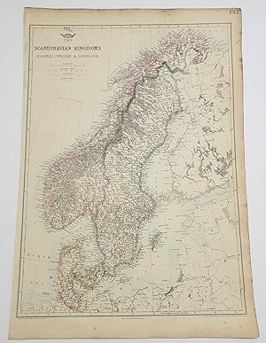 Scandinavian Kingdoms: Norway Sweden Denmark (1863 Map Engraving)