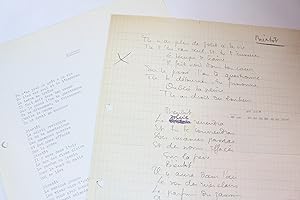 Manuscrit autographe complet de la chanson de Boris Vian intitulée "Bientôt"
