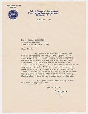 Two unpublished typed letters, both signed, one each from J. Edgar Hoover and Clyde Tolson, conce...