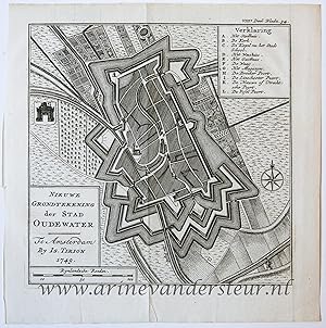 [Cartography, antique print, etching] Map of Oudewater (Oude kaart van Oudewater), published 1749.