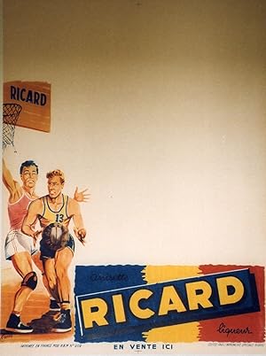 "RICARD" Affiche d'intérieur originale entoilée / Litho par G. POTIER éditée par l'Imprimerie Spé...