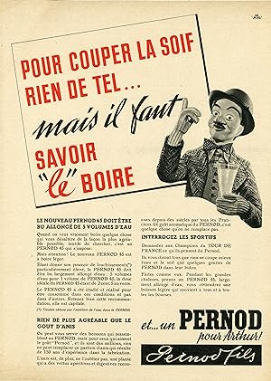 "Un PERNOD pour ARTHUR" Annonce originale entoilée parue dans MATCH (1939)