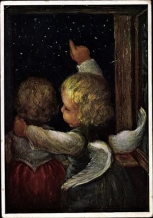 Künstler Ansichtskarte / Postkarte Spötl, Maria, Blick auf zum Sternenmeer, Engel