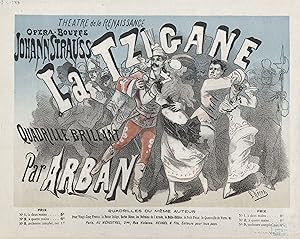 "LA TZIGANE" Couverture de partition originale entoilée / OPÉRA-BOUFFE de Johann STRAUSS / Quadri...