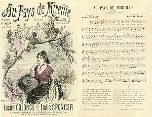 "AU PAYS DE MIREILLE" Couverture de partition originale entoilée par DONJEAN (1891) / Paroles de ...