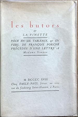 Les Butors et la Finette. Pièce en six tableaux et en vers, précédé, dune lettre à Madame Simone.
