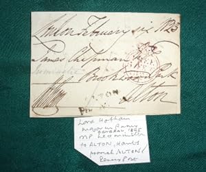 Signature on piece. "Free Front" magenta circular cancel on cover and  Alton" Hants,  Penny Post"...