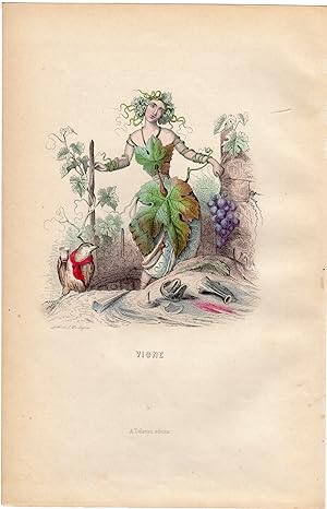 Antique Print-FLOWERS PERSONIFIED-WOMAN AS GRAPE VINE-Grandville-1852