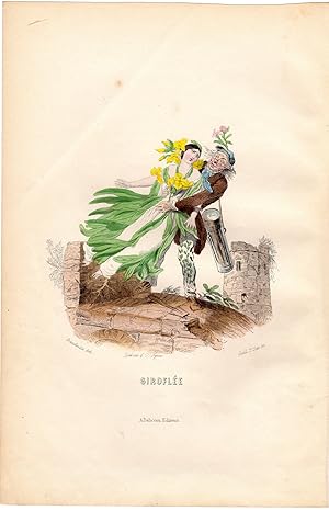 Antique Print-FLOWERS PERSONIFIED-WOMAN AS WALLFLOWER-ERYSIMUM-Grandville-1852
